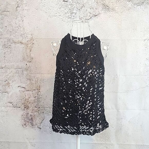 No Boundaries black sequined tank top Women's Size S - Picture 1 of 10